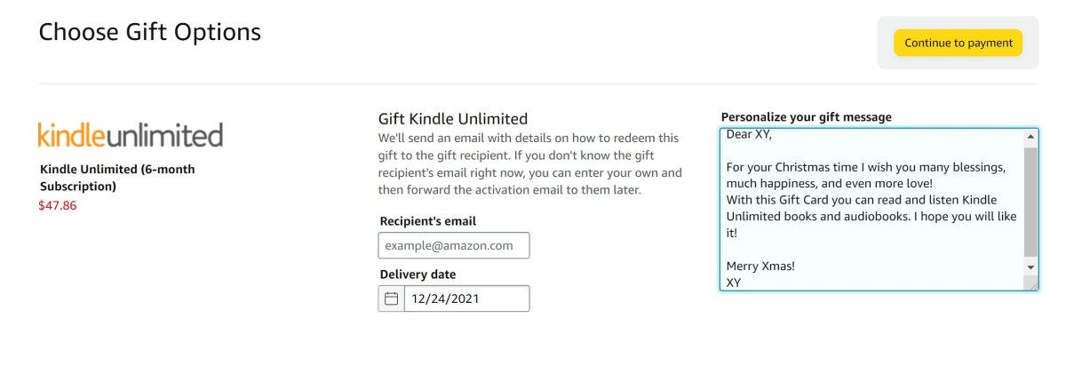 kindle unlimited gift options